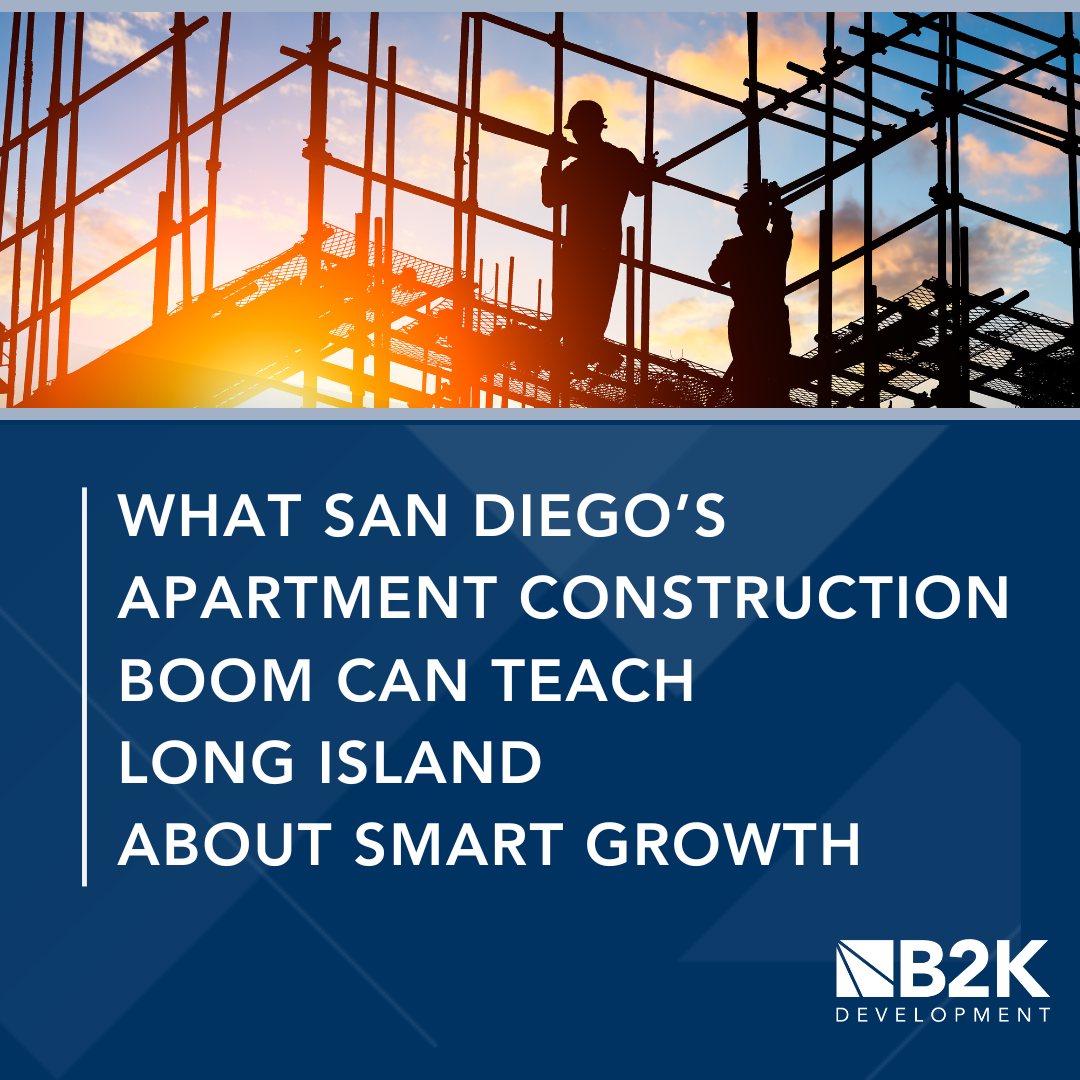 What San Diego's Apartment Construction Boom Can Teach Long Island about Smart Growth - silhouettes of two construction workers standing on rebar as a building is erected at sunset